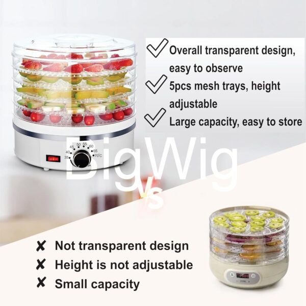 BigWig® Multifunctional 5-Tray Food Dehydrator: Ideal for Drying Fruit, Vegetables, Jerky, Spices, and More - Image 6