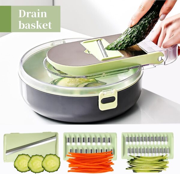 Raawan 14-in-1 Multipurpose Chopper, Vegetable & Fruit Cutter, Grater, Peeler, Slicer, Dicer with Container, Easy Push-to-Clean Button, Mandolin Slicer for Kitchen - Image 4