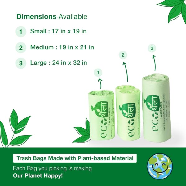 Eco Thaila - ECO Friendly Garbage Bags Compostable | Medium Size - Pack Of 3 (45 Bags) | Biodegradable | Waste Dustbin/Trash Bags | Used In Kitchen, Hotels, And Hospital | 19 X 21 Inches, 45 Count - Image 3