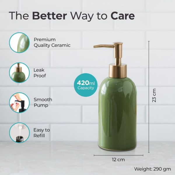 The Better Home 420ml Ceramic Soap Dispenser for wash Basin - Green | Kitchen Accessories Items | Handwash Dispenser Bottle - Image 4