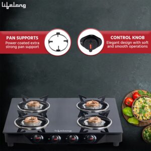 Lifelong Glass Top Gas Stove, 4 Burner Gas Stove, Black (ISI Certified,1 year warranty with Doorstep Service) - Image 4