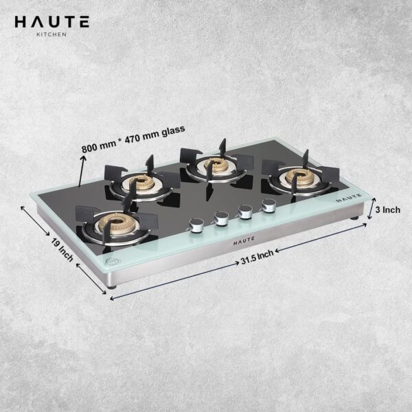 Haute Kitchen Haute Evoque Series 2.0 X Sabaf Black&White 4 Burner Manual Ignition Glass Gas Stove |8MM Atom Glass || Door Step Service | 5 years warranty on Burner, Glass, Valves By Haute Home - Image 4