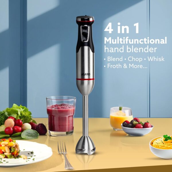 AGARO Royal Hand Blender & Chopper, 1500W Copper Motor, 2 Modes & 20 adjustable Speed, Chopping, Mixing, Puree, Stainless Steel Blades(Black). - Image 3