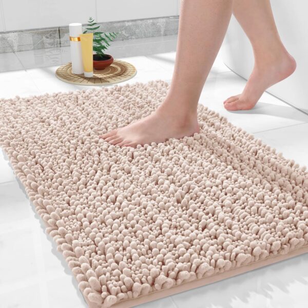 Yimobra Chenille Luxury Bathroom Rug Mat 24X17,Extra Soft&Absorbent Rectangular Bath Rugs,Non-Slip Plush Shaggy Bath Carpet,Machine Wash Dry,Bath Mats For Bathroom Floor,Tub And Shower,Deep Beige - Image 2