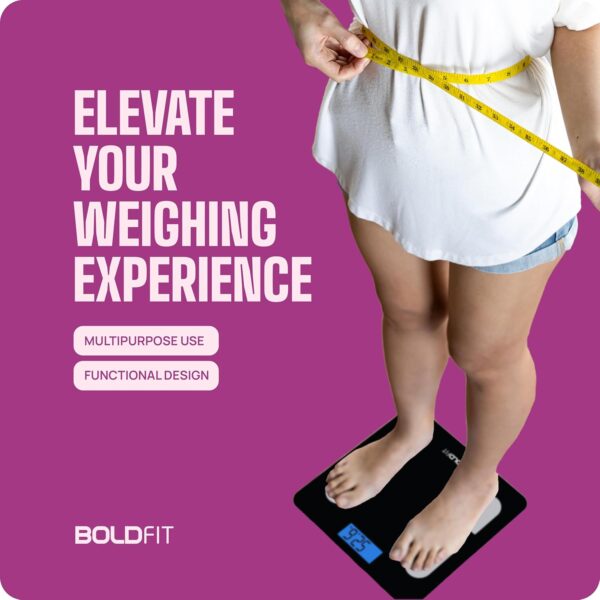 Boldfit Weight Machine for Body Weight Machine Digital Bathroom Scale for Human Body Weight Measurement Extra Thick Weighing Scale with LCD Display 36Months Warranty, Black,Max Weight 180Kgs - Image 5