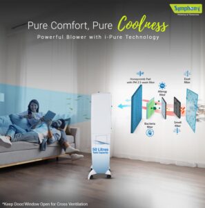 Symphony Diet 50T Portable Air Cooler For Home with Powerful Blower, Honeycomb Pads, i-Pure Technology and Cool Flow Dispenser (50L, White) - Image 6