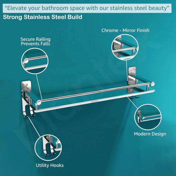 Plantex Stainless Steel Shelf for Bathroom/Stand for Bathroom/Kitchen/Living Room with Hooks and Railings/Bathroom Accessories (16x5 inches, Chrome) - Image 5