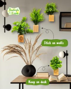 Bombay Greens Wooden Wall Planter| Mini Square Wall Planter for Indoor Plant | Wall Décor Planter for Living Room, Kitchen, Office, Home – Set of 4 with Artificial Plants and Double Sided Tape - Image 3