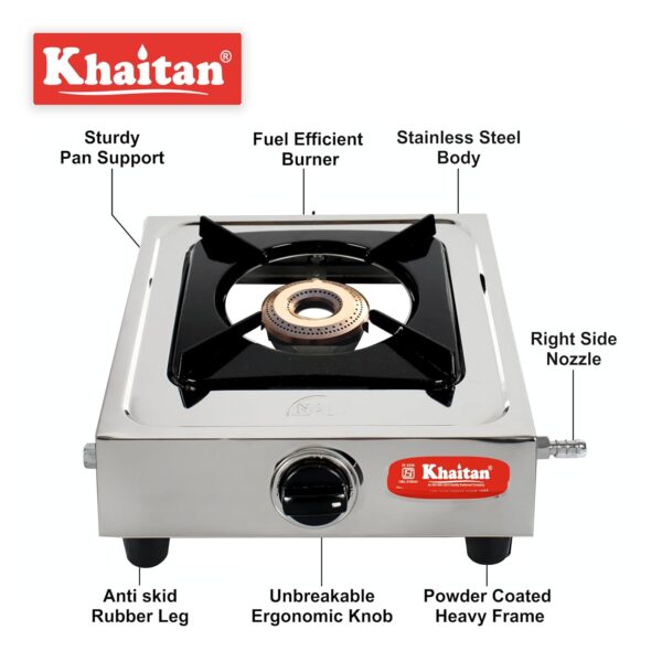 Khaitan 1 Burner Classic DLX Stainless Steel Manual Gas Stove 1 Year Warranty (ISI Certified & BIS Approved) (1 Burner) - Image 6