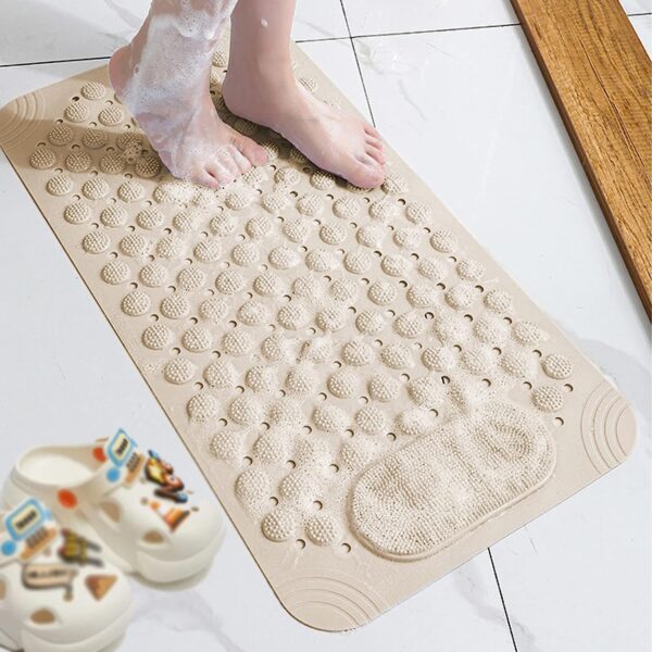 RichAxis Anti Skid Bath mat with Foot Scrubber for Bath Room Shower mat with Suction Cups & Drain Holes Silicone Floor mat for Kids & Adults (70 x 35, Beige) - Image 3