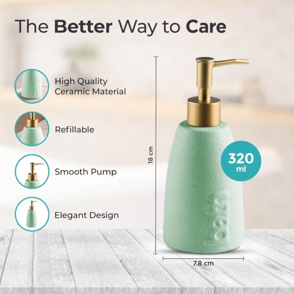 The Better Home 320ml Ceramic Soap Dispenser for wash Basin - Bottle Green | Kitchen Accessories Items | Handwash Dispenser Bottle - Image 3