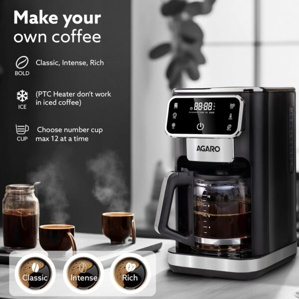 AGARO Primo Drip Coffee Maker, Brew & Drip Coffee Maker, Up to 12 Cups of Coffee, Fast Heating, Adjustable Temperature & Timer, Hot Coffee, Iced Coffee, Keep Warm, Home,Kitchen, Office - Image 5