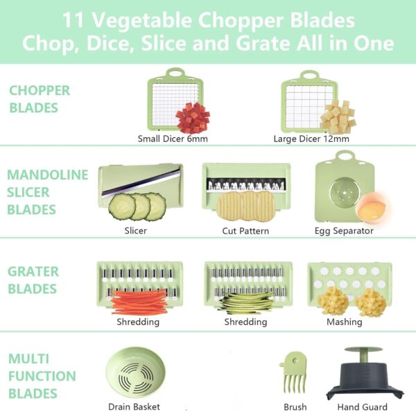 Raawan 14-in-1 Multipurpose Chopper, Vegetable & Fruit Cutter, Grater, Peeler, Slicer, Dicer with Container, Easy Push-to-Clean Button, Mandolin Slicer for Kitchen - Image 3