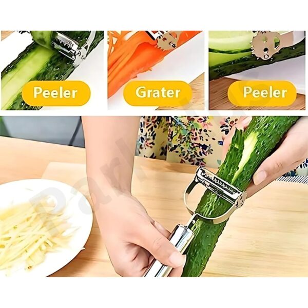 Vivatra Dual 2-in-1 Peeler and Slicer for Vegetables and Fruits with Julienne and Serrated Blades, Stainless Steel Kitchen Tool - Image 8