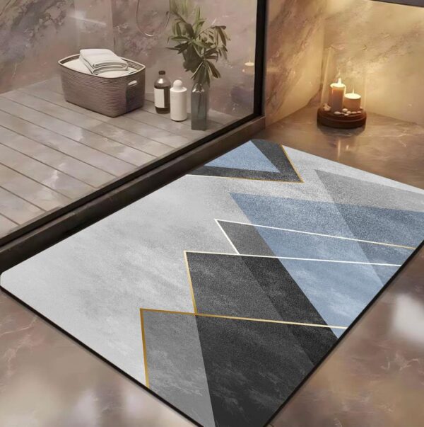 Yellow Weaves Geometric Blue Rectangular Bath Mat, 58 cm x 38 cm, Quick Dry, Non Slip, Water Resistant - Image 2