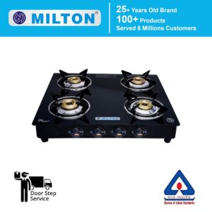 MILTON Premium 4 Burner Black Manual Ignition Glass Top Gas Stove, (ISI Certified) - Image 4