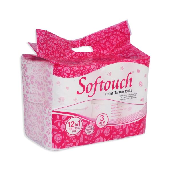 Softouch 3 Ply Premium Toilet Tissue Paper Roll 12 Rolls |Home & Commercial Use - Image 2