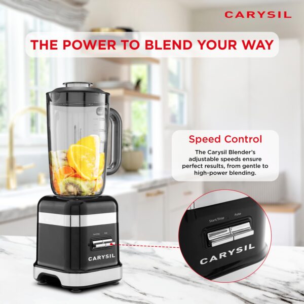 Carysil Blender | Juicer, Mixer, Grinder, Smoothie Maker | Heavy Duty ABS Body | 220 V Power with 1.2L Blender Jar | Variable Speed Control | Black Finish - Image 6