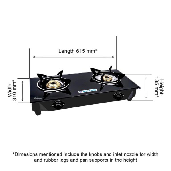 MILTON Premium 2 Burner Black Manual Ignition LPG Glass Top Gas Stove, (ISI Certified) - Image 4