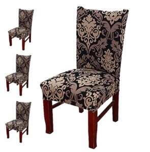 Styleys SLMC123 Polyester Blend Stretchable Washable Elastic Floral Printed Dining Chair Covers (Large, Royal Black/Gold) -Pack of 4 - Image 2