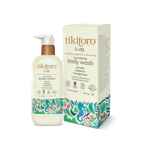 Tikitoro Kids Nourishing Body Wash, 100% Vegan with Almond, Calendula, Pomegranate Extract, Cleanses, Moisturizes & Nourishes Skin with No Parabens & Sulphates (Age: 4+ Years) (300 ml) - Image 8