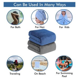 UrbanLeaf Microfiber Large Bath Towel | Quick Dry Super Absorbent - Bath Towel for Men and Women | Grey & Navy Blue | Towel for Bath, Travel, Gym, Beach, Pool, and Yoga (70 X 140 CMs) - Image 7