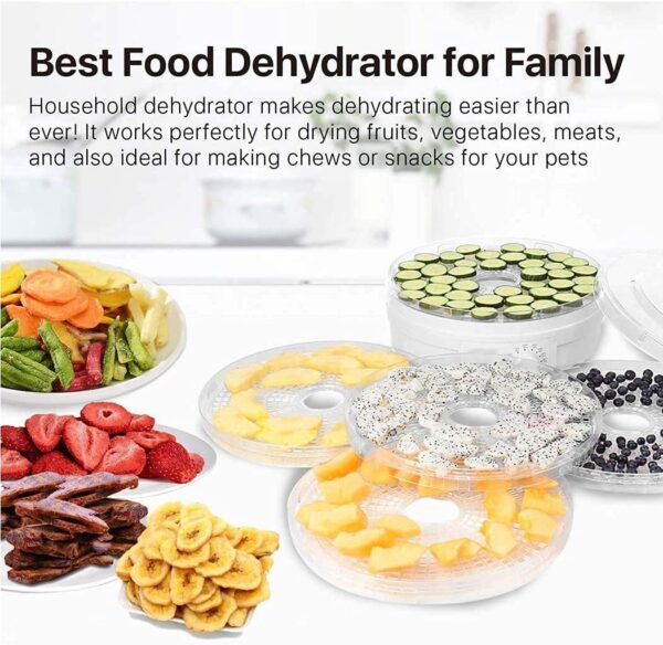 Electric Food Dehydrator with 5 Stackable Tray|Fruit Dryer Machine Home|Vegetable,Flower,Meat Beef Jerky Drying (White) - Image 6