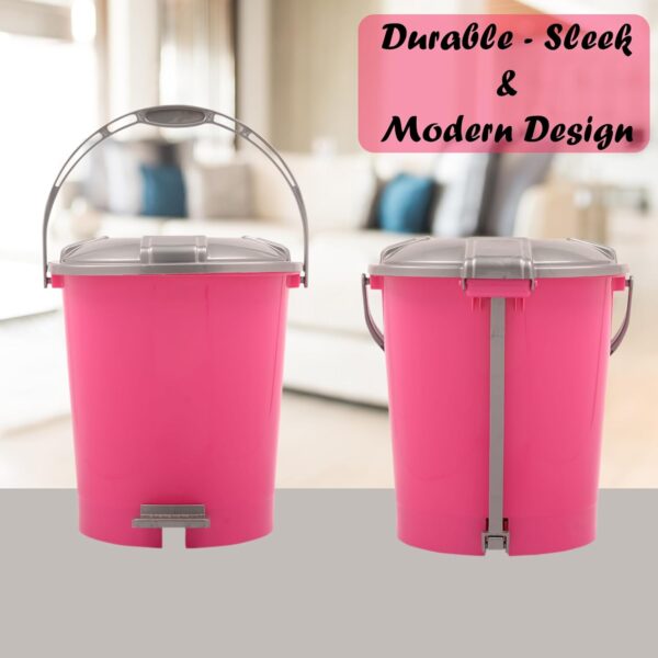 Kuber Industries Pack of 3 Pedal Dustbin | 10 Liter | Dustbin for Bathroom & Kitchen with Lid | Garbage Bin with Handle | Wet & Dry Waste Bin | Check Dhakan Trash Can | Pink-Grey & Black - Image 6