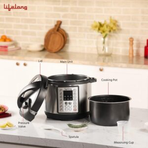 Lifelong Aluminium 5L Electric Steam Pressure Cooker - Slow Cook Method Preserving Nutrients - For All Steam Cooked Food Rice, Added Functions Yogurt, Sautã© & Warm & 9 Presets, 5 Liters, Black - Image 6