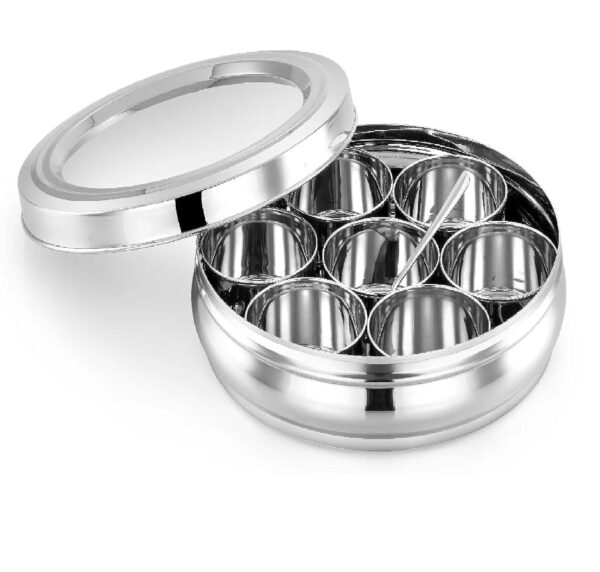 ATROCK Masala Dabba | Masala Box Stainless Steel For Kitchen | Masala Dani | Spice Storage Container (Glass Lid, 1200Ml), Silver - Image 3