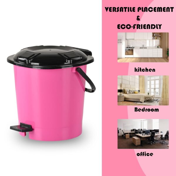 Kuber Industries (Pack of 2) Pedal Dustbin (7 LTR) Dustbin with Lid | Garbage Bin with Handle | Dustbin for Kitchen, Bathroom | Wet & Dry Waste Bin | Black Dhakkan Trash Can | Deep Pink - Image 7