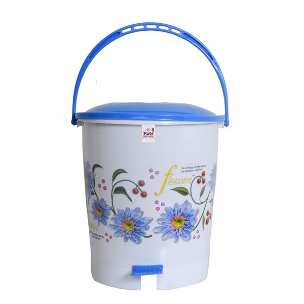 Fun Homes 10 Liters Durable Plastic Dustbin for Home with Pedal, Lid & Handle | Multi-Purpose Flower Print Dustbin for Kitchen, Bathroom & Office | Garbage Bin Trash Can for Wet & Dry Waste | Blue - Image 3