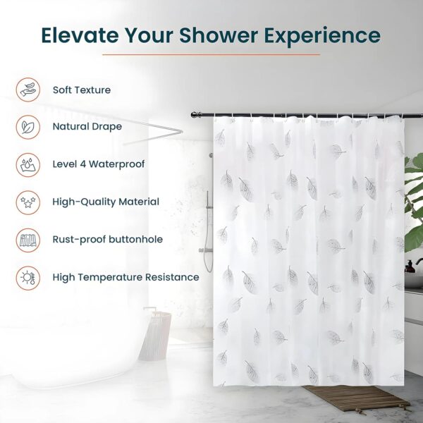 Kuber IndustriesSoft Texture Bath curtain|Natural Drape Waterproof Shower Curtain 6 Feet|White - Image 3