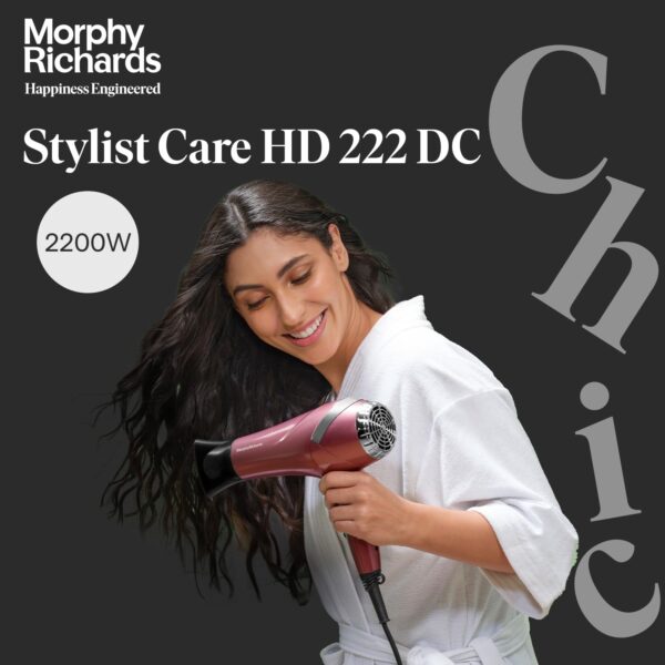 Morphy Richards Stylist Care Hd222Dc Professional Hair Dryer With Diffuser,Removable Concentrator,3Speed 2Heat Setting,Cool Air Mode,2Yr Warranty,Wine Red And Silver Chrome,2200 Watts|Gift for Him Her - Image 3