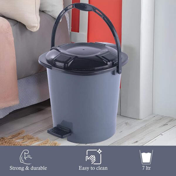 Kuber Industries 7 Ltr Plastic Dustbin for Home with Pedal, Lid & Handle | Dustbin for Kitchen, Bathroom & Office | Garbage Bin for Wet or Dry Waste | Check Dhakkan- Grey & Black - Image 3