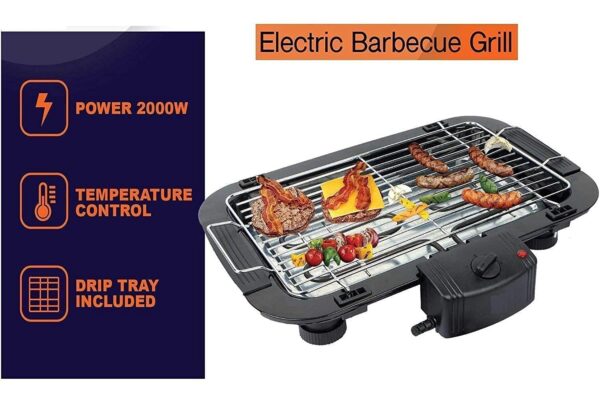 Harions Electric Barbecue Grill 2000W Tandoori Maker Adjustable Temperature Control Indoor Smokeless Barbeque Grill (Black46 x 36 x 5 cm) - Image 4