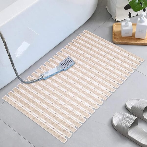 HomeCloud Premium Comfy Shower Mat with Suction Cups and Drain Holes, Non Slip, Anti Skid Plastic Bath Mat of PVC Rubber, 27x16 Inch, Best Foot mats for Walk-in Showers Mat (Beige) - Image 5