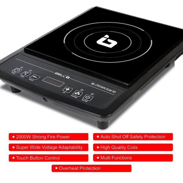 iBELL CROWN SLIM50 Induction Cooktop, 2000W, Auto Shut-Off, Overheat Protection (Black) - Image 5