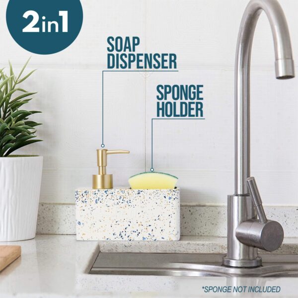 pllushh resin Liquid Soap Dispenser for Bathroom Set (Blue Terrazzo) - Dispenser Set for Bathroom Accessory, Soap Dispenser Holder for Bathroom Soap and Brush Holder Bathroom Organiser Set - Image 4