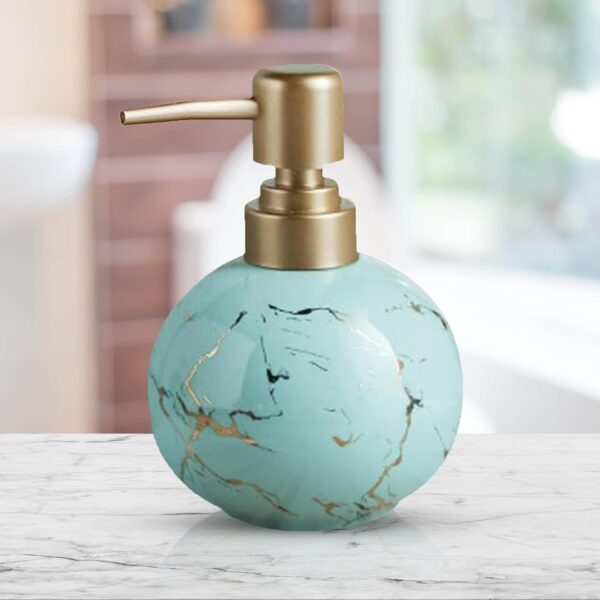 The Better Home 300ml Soap Dispenser for wash Basin - Light Blue | Round | Ceramic | Kitchen Accessories Items for Home - Image 2