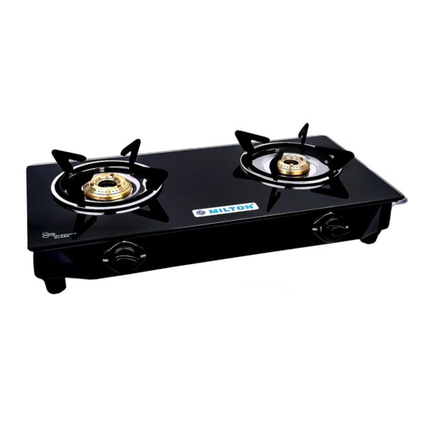 MILTON Premium 2 Burner Black Manual Ignition LPG Glass Top Gas Stove, (ISI Certified) - Image 2