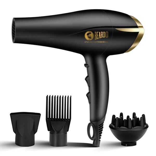 Beardo Studio Professional Tornado Hair Dryer with 2000 Watts Power | AC Motor, Concentrator, Diffuser, 2 Speeds, 3 Temperature Settings & Cool Shot feature | Suitable for Professional Drying Experience | Gift For Brother | Gift For Friends - Image 2