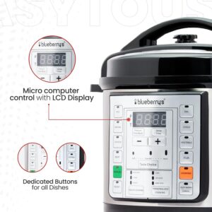Blueberry’s Electric Pressure Cooker 6-Litres Stainless Steel 7-in-1 Electric Pressure Cooker, Outer Lid, Slow Cooker, Rice Cooker, Steamer, Sauté, Yogurt Maker, Warmer- Silver (6-Litre) - Image 4