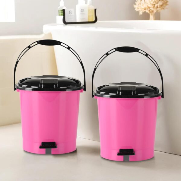 Kuber Industries (Pack of 2) Pedal Dustbin (7 LTR) Dustbin with Lid | Garbage Bin with Handle | Dustbin for Kitchen, Bathroom | Wet & Dry Waste Bin | Black Dhakkan Trash Can | Deep Pink - Image 2