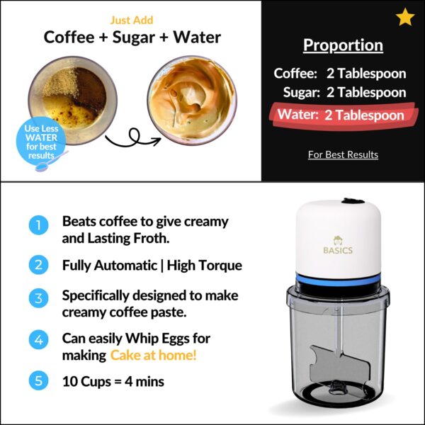 Basics - We Know Your Needs! Basics Coffee Beater Pro-Automatic|Whipped Butter|Egg Beater|Pancake Mixer|Pakoda Batter,Electric 40 W,White - Image 5