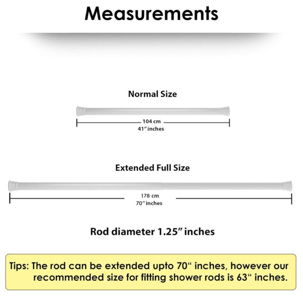 Story@Home - Shower Curtain Rod, Adjustable Curtain Rod, Tension Spring Installation (No Tools Needed), Sturdy & Rust-Proof Curtain Rod, 41-70 Inches, White | Curtain Rods No Drilling for Wall - Image 7