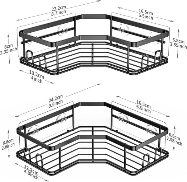ASHLAS Metal Shower Caddy, 2-Pack Shower Organizer With Soap Holder, Corner Shower Caddy With 8 Hooks, Wall Mounted Shower Shelf For Bathroom, Kitchen, Countertop, Black - Image 6