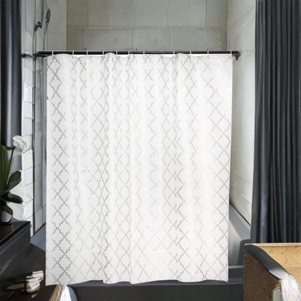 Kuber Industries 6x6 Ft Waterproof Shower Curtains for Bathroom | Washroom Partition Screen & Wall Divider Parda for Bath | Checkered - Silver - Image 2