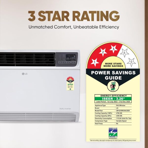 LG 1.5 Ton 3 Star DUAL Inverter Window AC (Copper, Convertible 4-in-1 cooling, 4 Way Air Swing, HD Filter, UW-Q18WUXA, White) - Image 4