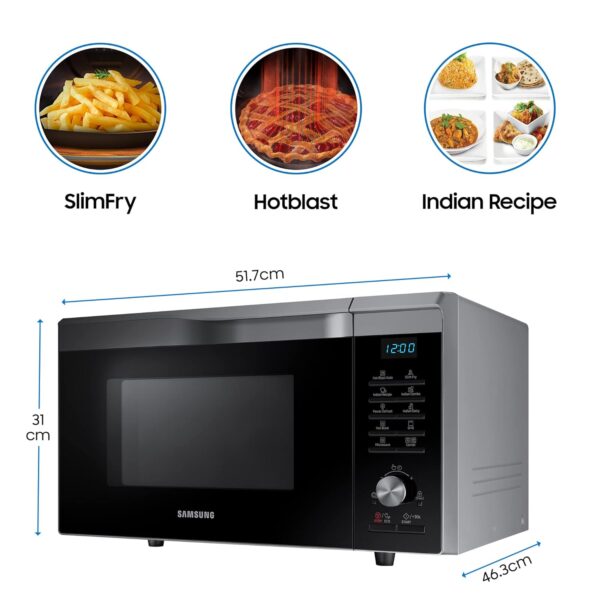 Samsung 28L Multi Spit, Convection Microwave Oven (MC28A6035QS/TL, Silver, Various Cooking Modes, Eco Mode, Hotblast, Crusty Plate, Wire Rack, Slim Fry, Ceramic Enamel Cavity with 10 year warranty) - Image 3